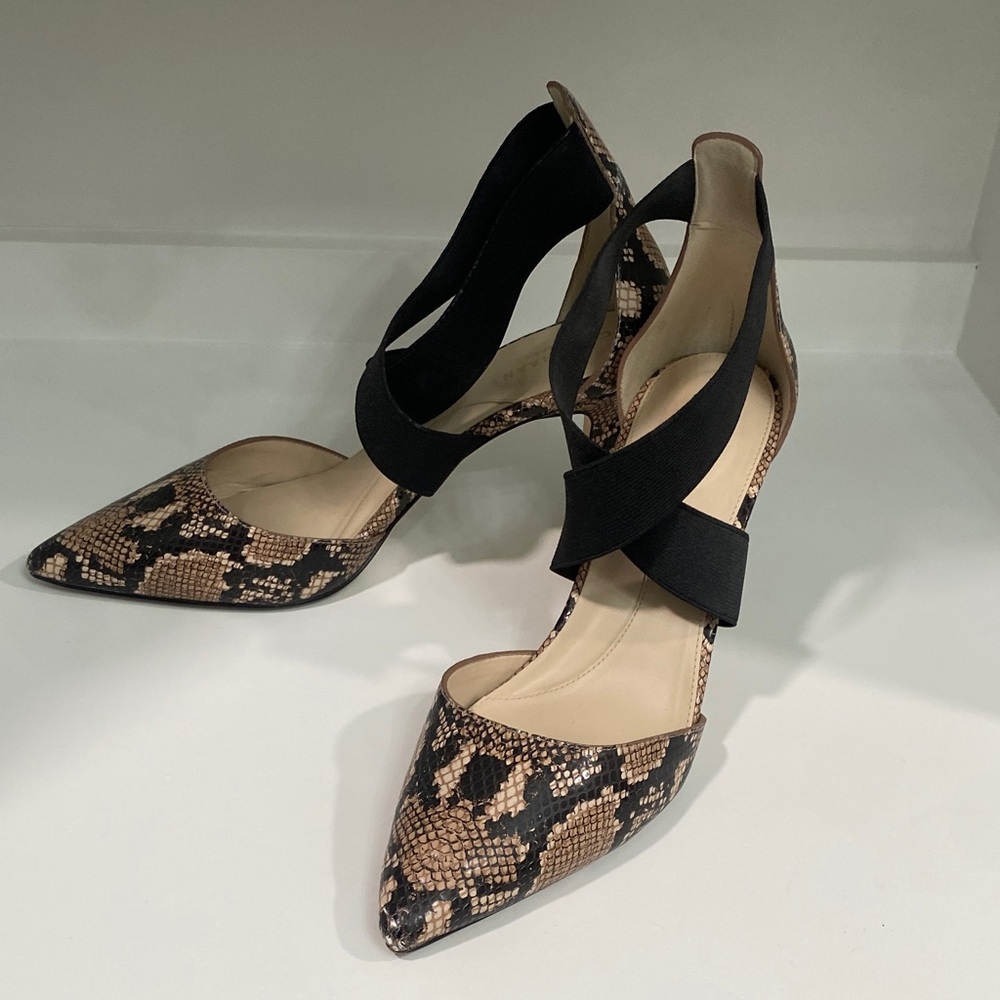 Cole Haan Black and Tan Snakeskin Heels